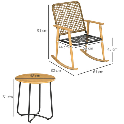 Garden furniture set, 2 rocking chairs & table, poly rattan