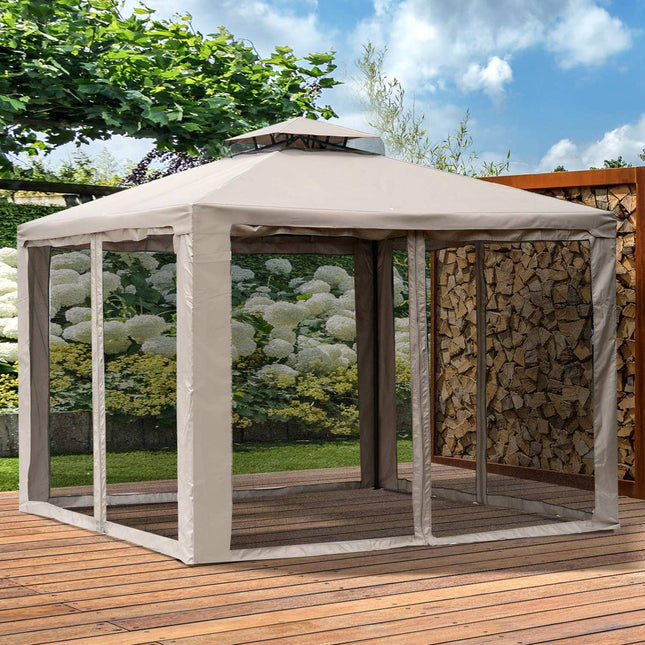 Dārza lapene 3x3x2,6m paviljona dārza telts ar 4 sānu sienām, laikapstākļu izturīga, metāla, poliestera, pelēka