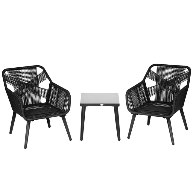 Dārza atpūtas mēbeļu komplekts 2 personām, 2 atzveltnes krēsli, 1 galds, laikapstākļu izturīgs, 63 cm x 73 cm x 78 cm, melns + tumši pelēks