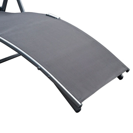 Dārza atpūtas krēsls, saliekams, regulējams, ar spilvenu, dārza pelēks metāls + pelēks audums, 137 x 63,5 x 100,5 cm