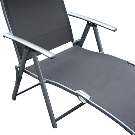 Dārza atpūtas krēsls, saliekams, regulējams, ar spilvenu, dārza pelēks metāls + pelēks audums, 137 x 63,5 x 100,5 cm