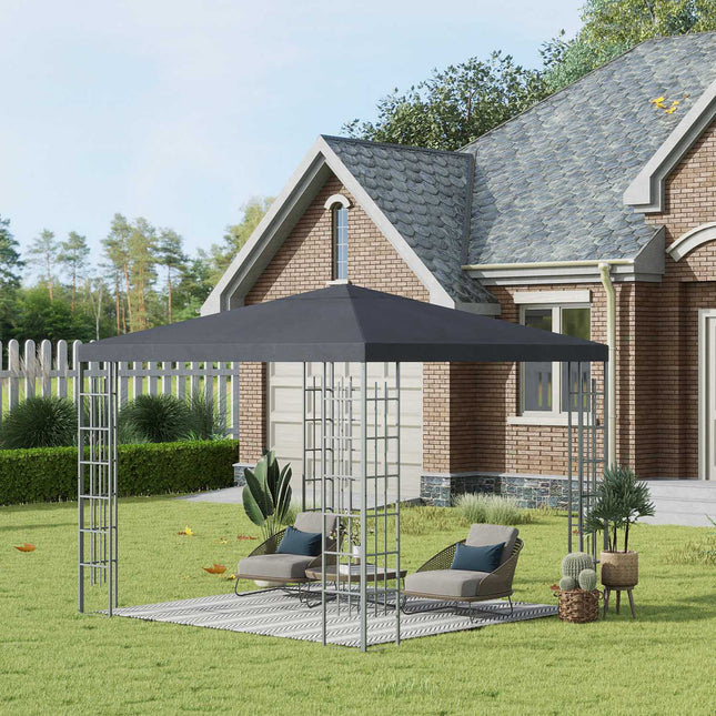 Dārza paviljons 3x3m stabils paviljons dārza telts, pasākumu telts, ballīšu telts, tērauds, poliesters, pelēks