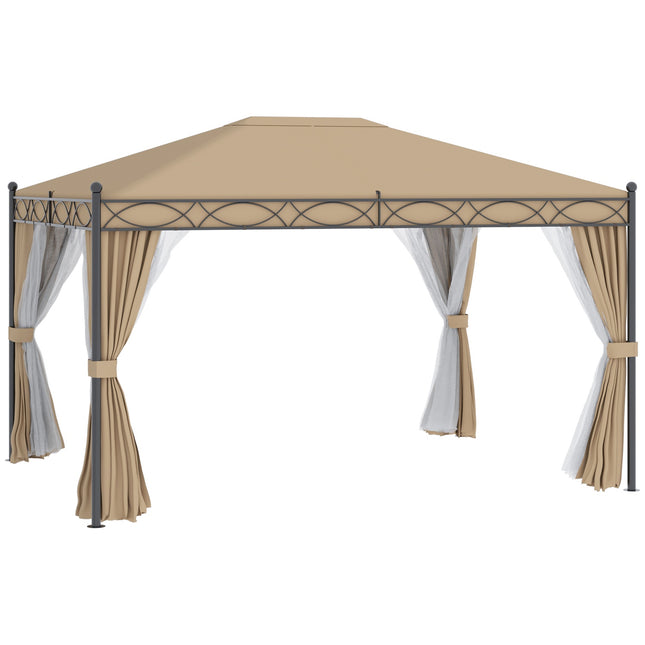 Dārza paviljons Eleganta dārza telts 3x4m ar sānu sienām, moskītu tīklu, metālu un poliesteru bēšā krāsā