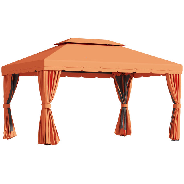 Dārza paviljons, dārza telts, ballīšu telts ar 4 sānu sienām, laikapstākļu izturīga alumīnija, poliestera, oranža, 3,9 x 2,9 x 2,7 m