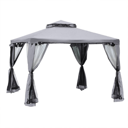 Dārza paviljons, dārza telts, ballīšu telts ar 4 sānu sienām, laikapstākļu izturīga metāla, poliestera, gaiši pelēka, 3 x 3 x 2,6 m
