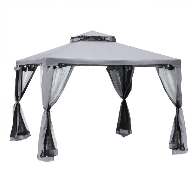 Dārza paviljons, dārza telts, ballīšu telts ar 4 sānu sienām, laikapstākļu izturīga metāla, poliestera, gaiši pelēka, 3 x 3 x 2,6 m
