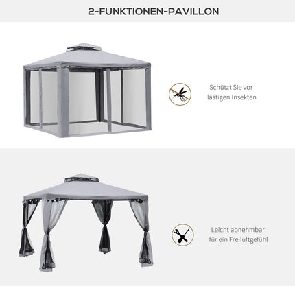 Dārza paviljons, dārza telts, ballīšu telts ar 4 sānu sienām, laikapstākļu izturīga metāla, poliestera, gaiši pelēka, 3 x 3 x 2,6 m