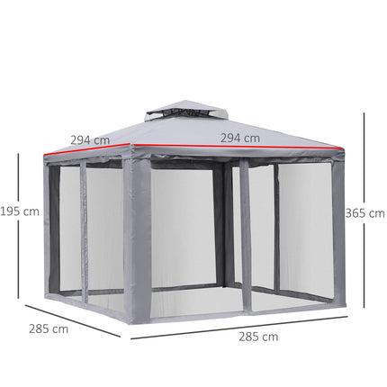 Dārza paviljons, dārza telts, ballīšu telts ar 4 sānu sienām, laikapstākļu izturīga metāla, poliestera, gaiši pelēka, 3 x 3 x 2,6 m