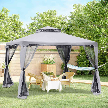 Dārza paviljons, dārza telts, ballīšu telts ar 4 sānu sienām, laikapstākļu izturīga metāla, poliestera, gaiši pelēka, 3 x 3 x 2,6 m