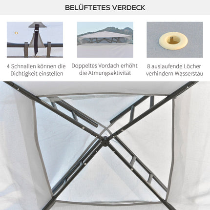 Dārza paviljons, dārza telts, ballīšu telts ar 4 sānu sienām, laikapstākļu izturīga metāla, poliestera, gaiši pelēka, 3 x 3 x 2,6 m