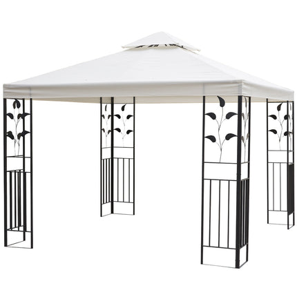 Dārza paviljons, lapu dizains, 2,95x2,95 m, tērauda rāmis, dubults jumts, ballīšu telts, poliesters, krēmbalts