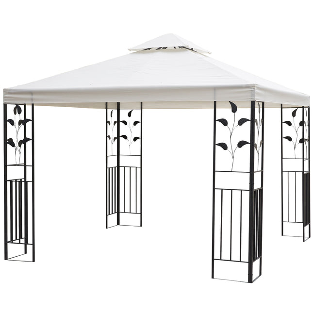 Dārza paviljons, lapu dizains, 2,95x2,95 m, tērauda rāmis, dubults jumts, ballīšu telts, poliesters, krēmbalts