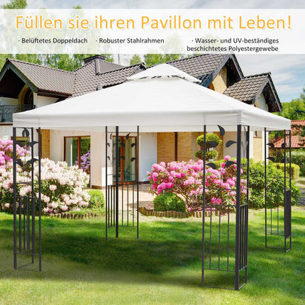 Dārza paviljons, lapu dizains, 2,95x2,95 m, tērauda rāmis, dubults jumts, ballīšu telts, poliesters, krēmbalts