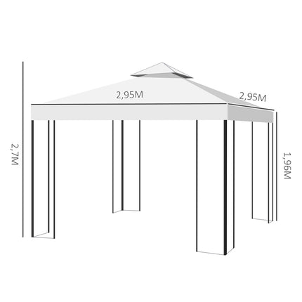 Dārza paviljons, lapu dizains, 2,95x2,95 m, tērauda rāmis, dubults jumts, ballīšu telts, poliesters, krēmbalts