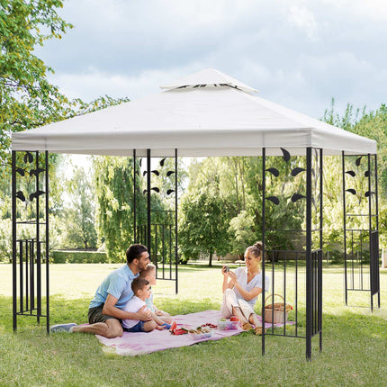 Dārza paviljons, lapu dizains, 2,95x2,95 m, tērauda rāmis, dubults jumts, ballīšu telts, poliesters, krēmbalts