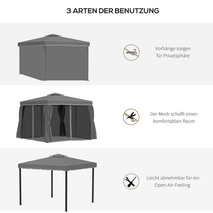 Dārza paviljons 2,96 x 2,96 m, dārza telts ar dubultu jumtu, ballīšu telts ar 4 sānu paneļiem, moskītu tīklu, alumīniju, poliesteru