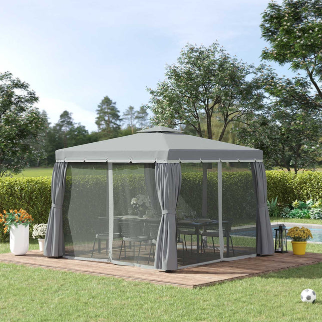 Dārza paviljons 2,96 x 2,96 m, dārza telts ar dubultu jumtu, ballīšu telts ar 4 sānu paneļiem, moskītu tīklu, alumīniju, poliesteru