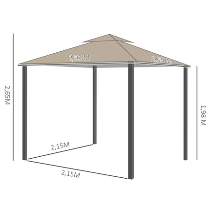 Dārza paviljons, aptuveni 3 x 3 m, ballīšu telts, dubults jumts, 4 x dubulti sānu paneļi, ūdensizturīgs, UV aizsardzība, metāls, poliesters, krēmkrāsas