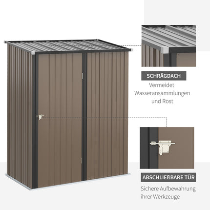 Dārza šķūnis 1,34 m² Instrumentu šķūnis ar noenkurotu jumtu, izgatavots no cinkota tērauda, 161,5 x 94,5 x 196 cm, brūns