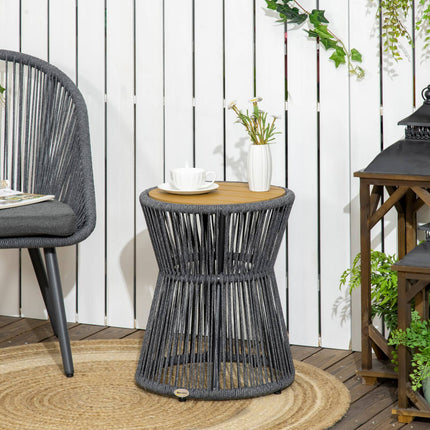Dārza galds, bistro galds, kafijas galdiņš ar plastmasas galda virsmu un regulējamām kājām, terasei, tumši pelēks + dabīgs