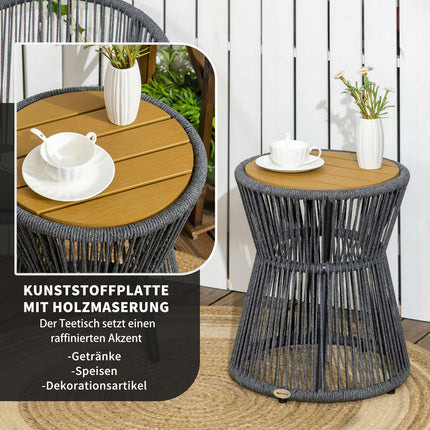 Dārza galds, bistro galds, kafijas galdiņš ar plastmasas galda virsmu un regulējamām kājām, terasei, tumši pelēks + dabīgs