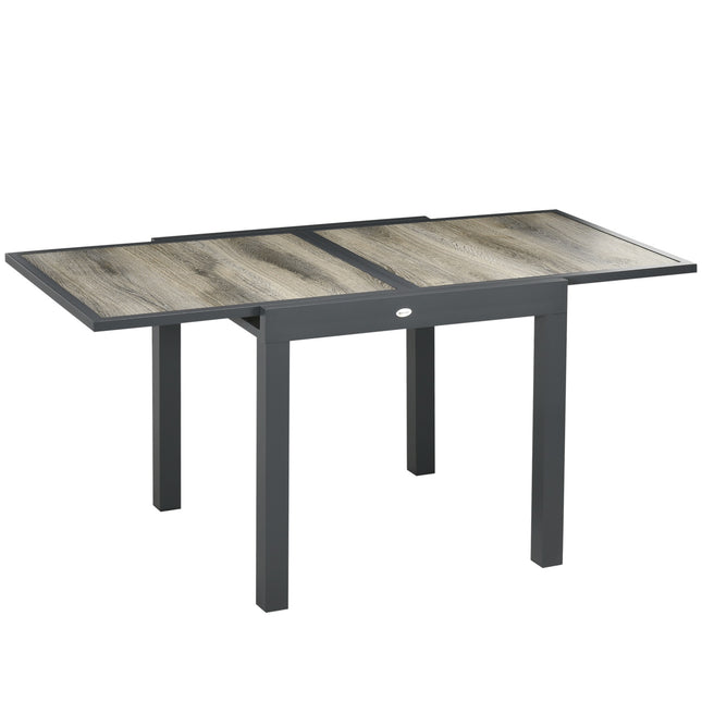Dārza galds, ēdamgalds dārzam ar izvelkamu galda virsmu, terases galds ar koka izskatu, balkona galds no alumīnija, bēšs + pelēks, 160 x 80 x 75 cm