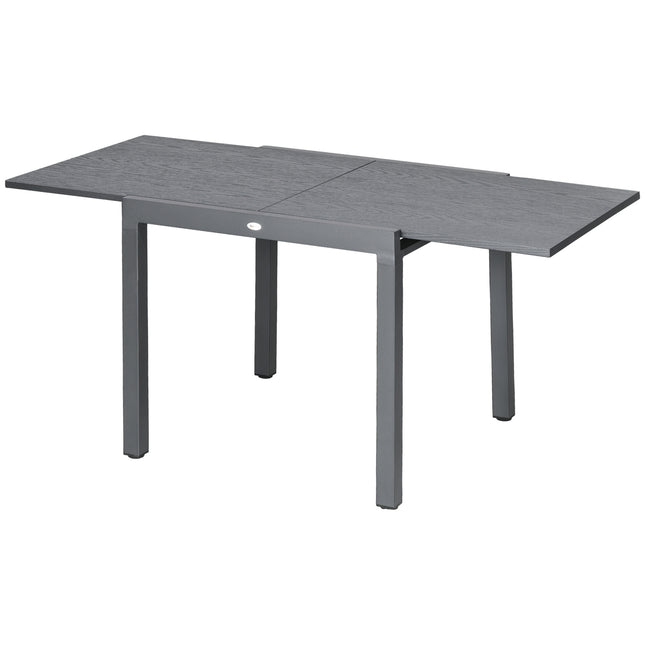 Dārza galds, izvelkams balkona galds 6 personām, 80/160 x 80 cm ēdamgalds ar koka izskatu, terases galds dārzam, tērauds, tumši pelēks