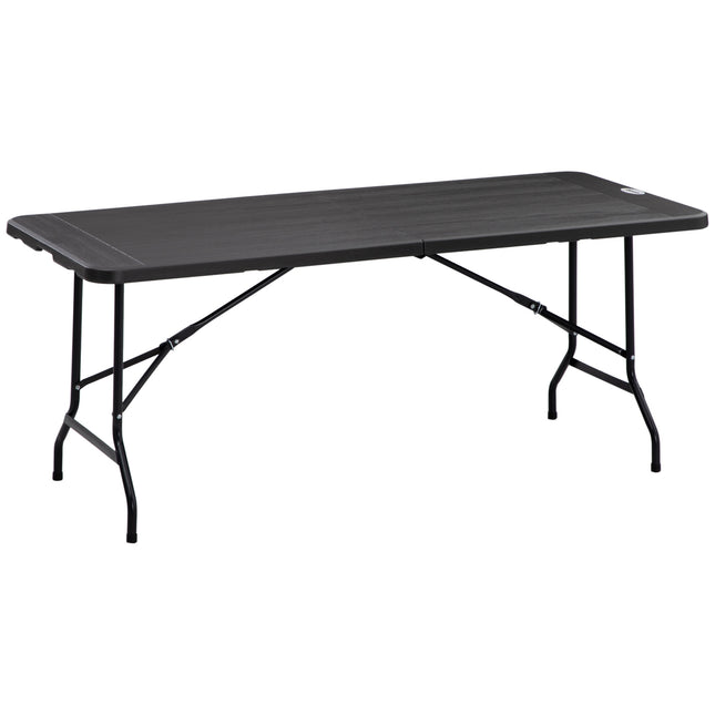 Dārza galds, saliekams galds 6 personām, bufetes galds ar tērauda rāmi, terases galds koka izskatā, 180 x 75,5 x 73 cm, tumši pelēks