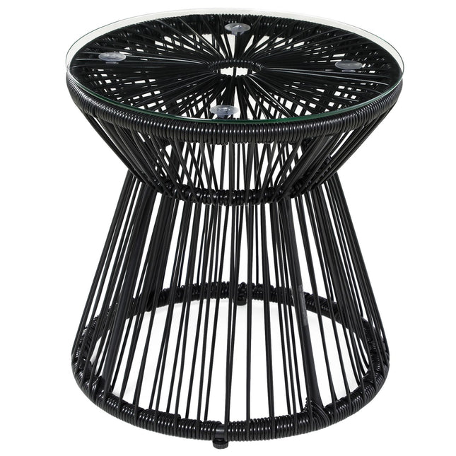 Round glass bistro table with hollow drum base, black