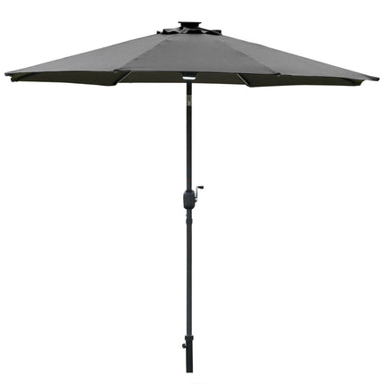 Dārza saulessargs ar saules apgaismojumu, LED, tērauds, alumīnijs, poliesters, tumši pelēks, Ø270x245Hcm