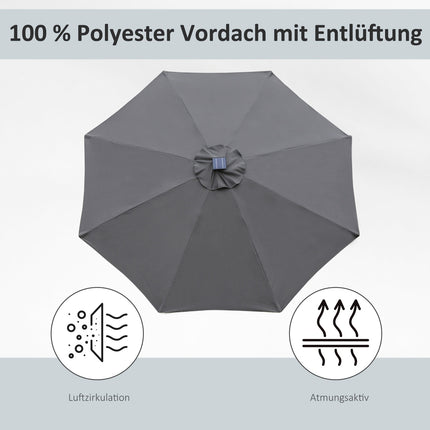 Dārza saulessargs ar saules apgaismojumu, LED, tērauds, alumīnijs, poliesters, tumši pelēks, Ø270x245Hcm