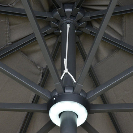 Dārza saulessargs ar saules apgaismojumu, LED, tērauds, alumīnijs, poliesters, tumši pelēks, Ø270x245Hcm