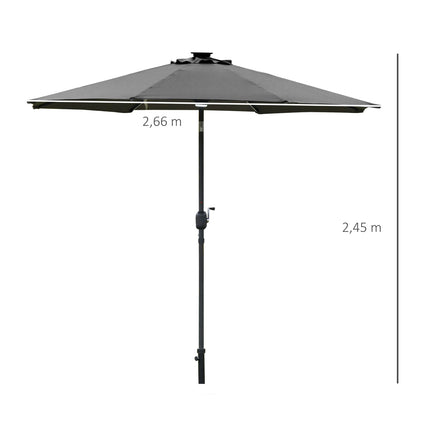 Dārza saulessargs ar saules apgaismojumu, LED, tērauds, alumīnijs, poliesters, tumši pelēks, Ø270x245Hcm