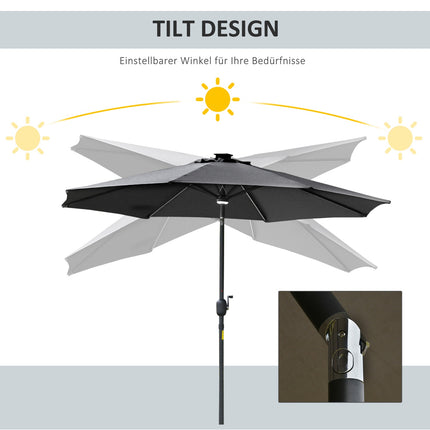 Dārza saulessargs ar saules apgaismojumu, LED, tērauds, alumīnijs, poliesters, tumši pelēks, Ø270x245Hcm