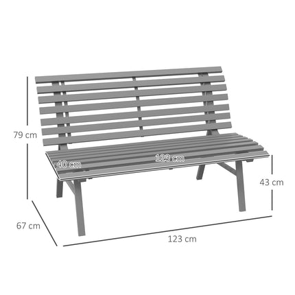 Dārza sols, divvietīgs parka sols ar atzveltni, izgatavots no alumīnija, 123x67x79cm, pelēks dārza terases balkonam