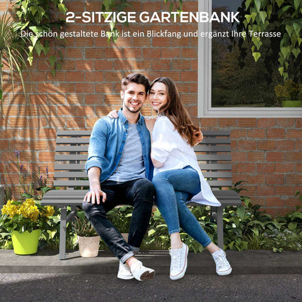 Dārza sols, divvietīgs parka sols ar atzveltni, izgatavots no alumīnija, 123x67x79cm, pelēks dārza terases balkonam