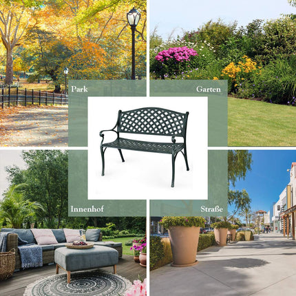 Garden bench aluminum bench with armrests bench 103 x 55 x 82 cm antique green
