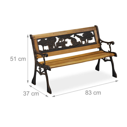Garden bench for children with animal motifs