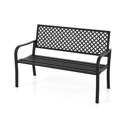 Dārza sols, metāla, laikapstākļiem izturīgs sols 2-3 sēdvietu parka solam ar atzveltni un roku balstu, 127 x 62 x 86 cm, melns