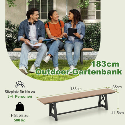 Garden bench weatherproof 3-seater bench can hold up to 500 kg 183 x 35 x 41.5 cm brown