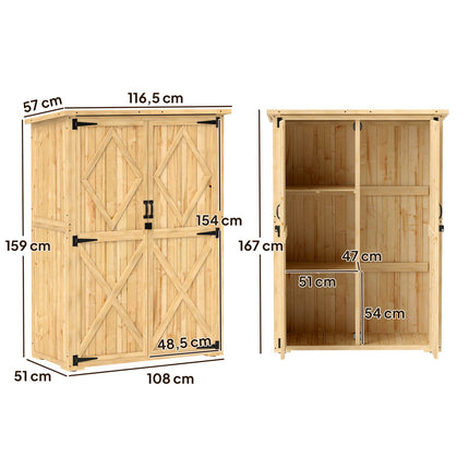 Wooden garden tool cabinet with lockable double doors