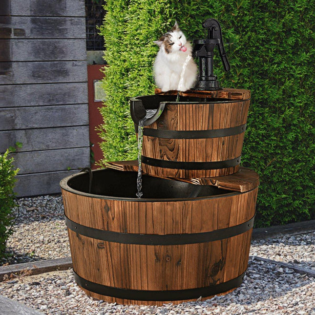Dārza strūklaka, koka strūklaka, koka strūklaka, koka muca ar ūdens sūkni, Ø 44,5 cm