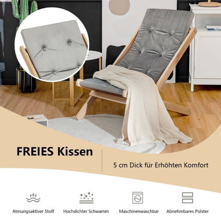 Dārza atpūtas krēsls Saliekams koka krēsls ar spilveniem baseina zonai Dabīgs + pelēks