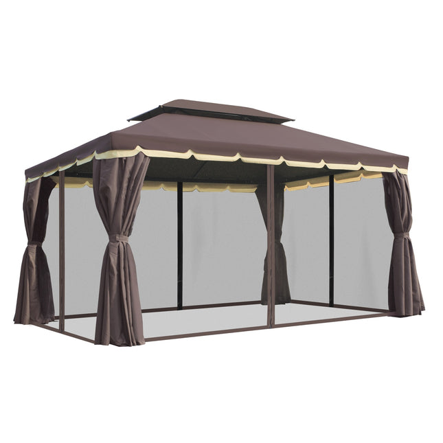 Dārza paviljons 390 x 290 x 280 cm ar 4 sānu paneļiem, laikapstākļiem izturīga dārza telts ballīšu telts ar moskītu tīklu, kas izgatavota no alumīnija un poliestera.