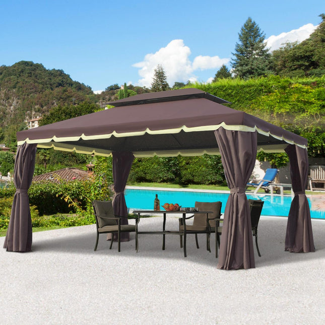 Dārza paviljons 390 x 290 x 280 cm ar 4 sānu paneļiem, laikapstākļiem izturīga dārza telts ballīšu telts ar moskītu tīklu, kas izgatavota no alumīnija un poliestera.