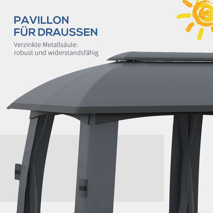 Dārza paviljons 3 x 6 m ballīšu telts ar dubultu jumtu un sānu sienām, tīkliem pret mušām līdz 15 cilvēkiem, cinkots metāls, tumši pelēka
