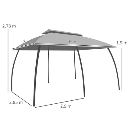 Dārza paviljons 3 x 6 m ballīšu telts ar dubultu jumtu un sānu sienām, tīkliem pret mušām līdz 15 cilvēkiem, cinkots metāls, tumši pelēka