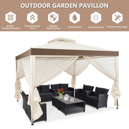 Dārza paviljona dārza telts kempinga ballīšu telts ar 4 sānu sienām 300 x 300 x 265 cm bēšā krāsā