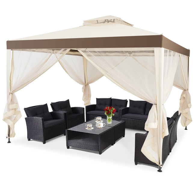 Dārza paviljona dārza telts kempinga ballīšu telts ar 4 sānu sienām 300 x 300 x 265 cm bēšā krāsā