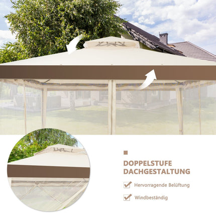 Dārza paviljona dārza telts kempinga ballīšu telts ar 4 sānu sienām 300 x 300 x 265 cm bēšā krāsā